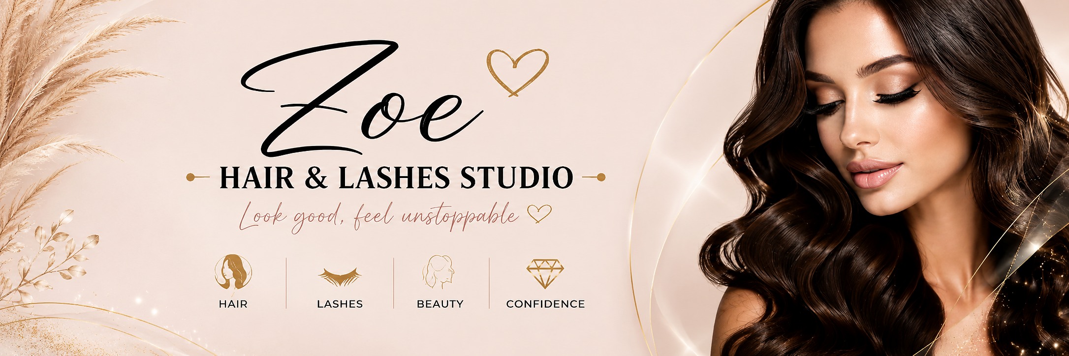 Zoe Hair and Lashes Studio branded salon banner