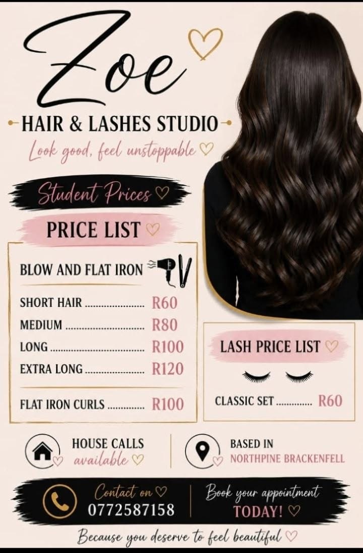 Zoe Hair and Lashes Studio student price list